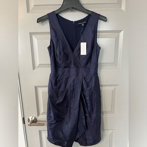 Banana Republic Dress Sleeveless Silk Navy Blue Classic Cinch Waist Size 0